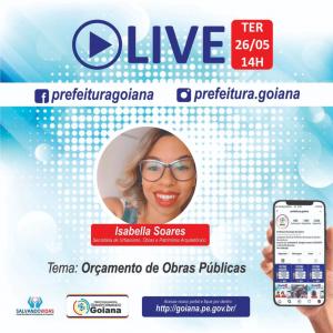 LIVE > Em Goiana, o trabalho da Prefeitura não para! Tire suas dúvidas e fique por dentro de tudo que acontece no município, na Sede e nos Distritos. Terça-feira (26), 14hs.