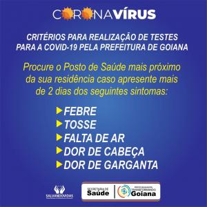 Prefeitura divulga critérios para realização de testes para Covid-19 