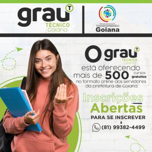 ÚLTIMAS VAGAS ! A Prefeitura de Goiana inicia parceria com o Grau Técnico em Goiana, para capacitar os Servidores que estão em casa, ou aqueles que possam estudar em horário alternativo.