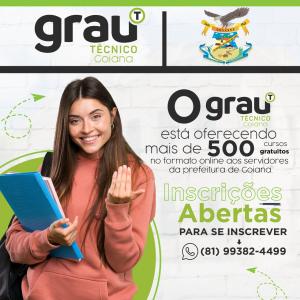 ÚLTIMAS VAGAS! A Prefeitura de Goiana inicia parceria com o Grau Técnico em Goiana, para capacitar os Servidores que estão em casa, ou aqueles que possam estudar em horário alternativo.