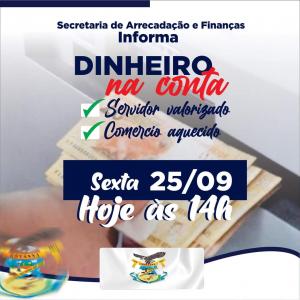 Prefeitura antecipa pagamentos dos salários referentes ao mês de Setembro.