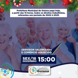 Prefeitura Municipal de Goiana paga hoje, a partir das 15 horas, todos os direitos trabalhistas, referentes aos períodos de 2002 à 2020.